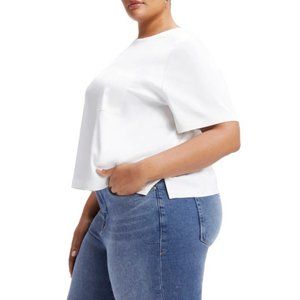 NWT Good American satin pocket T Shirt top blouse crisp ivory color XXL